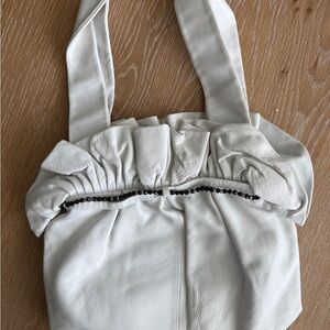 Renato Angi leather White Ruched Shoulder Bag with Black Bead Trim